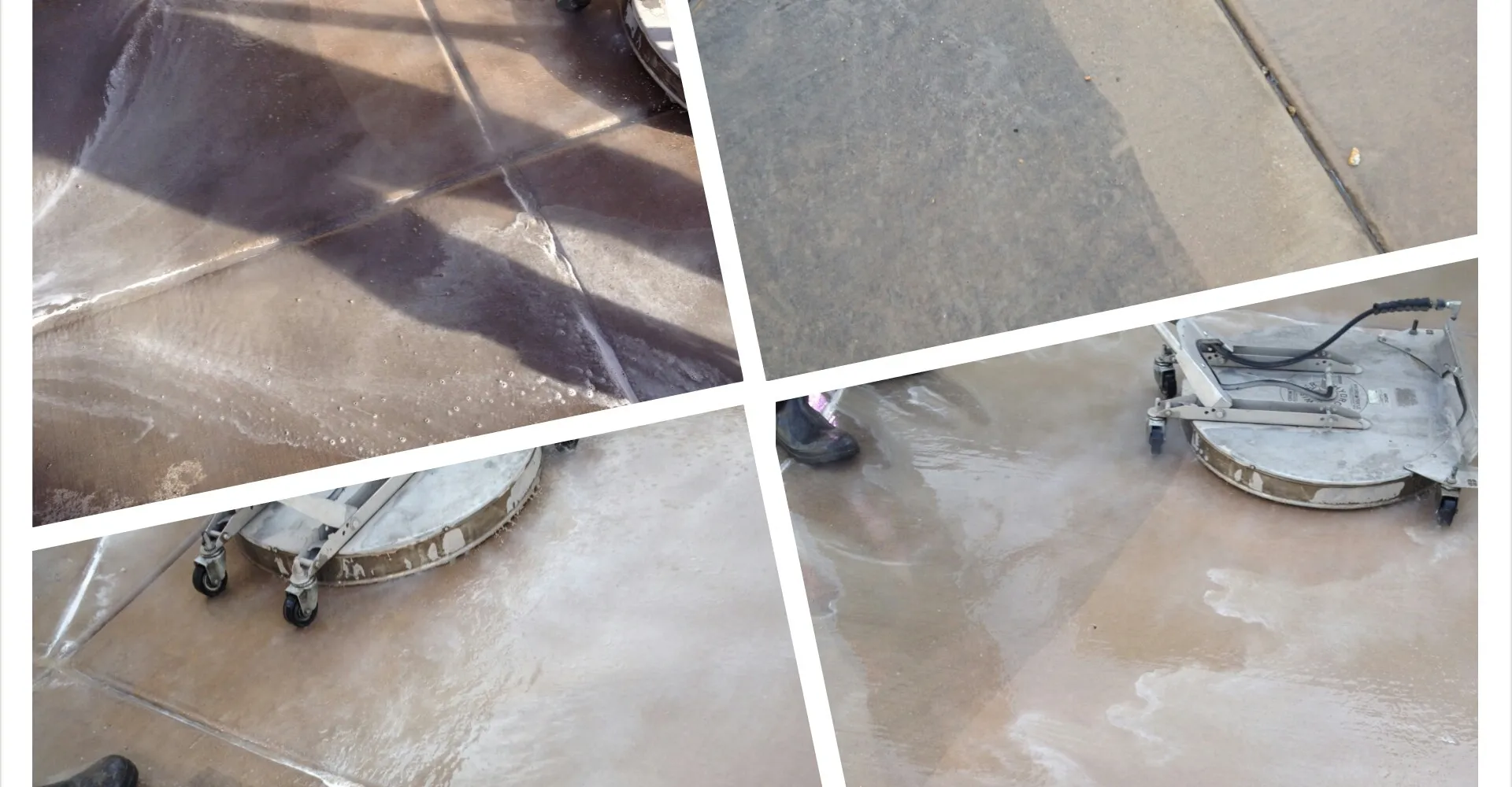 Surface-cleaner attachments pressure washing a commercial concrete surface
