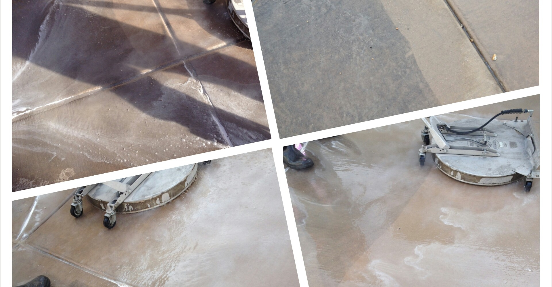 Surface-cleaner attachments pressure washing a commercial concrete surface